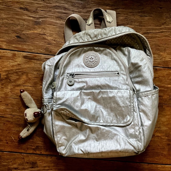 Kipling Silver Mini Backpack w/ Monkey Keychain - Picture 1 of 3
